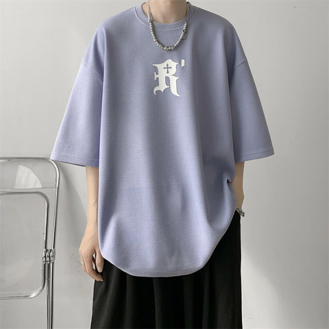 Waffle Letter Print T-shirts Urban Style  Half-sleeved Light Thin Breathable Y2k Unisex O-neck Tops Tee