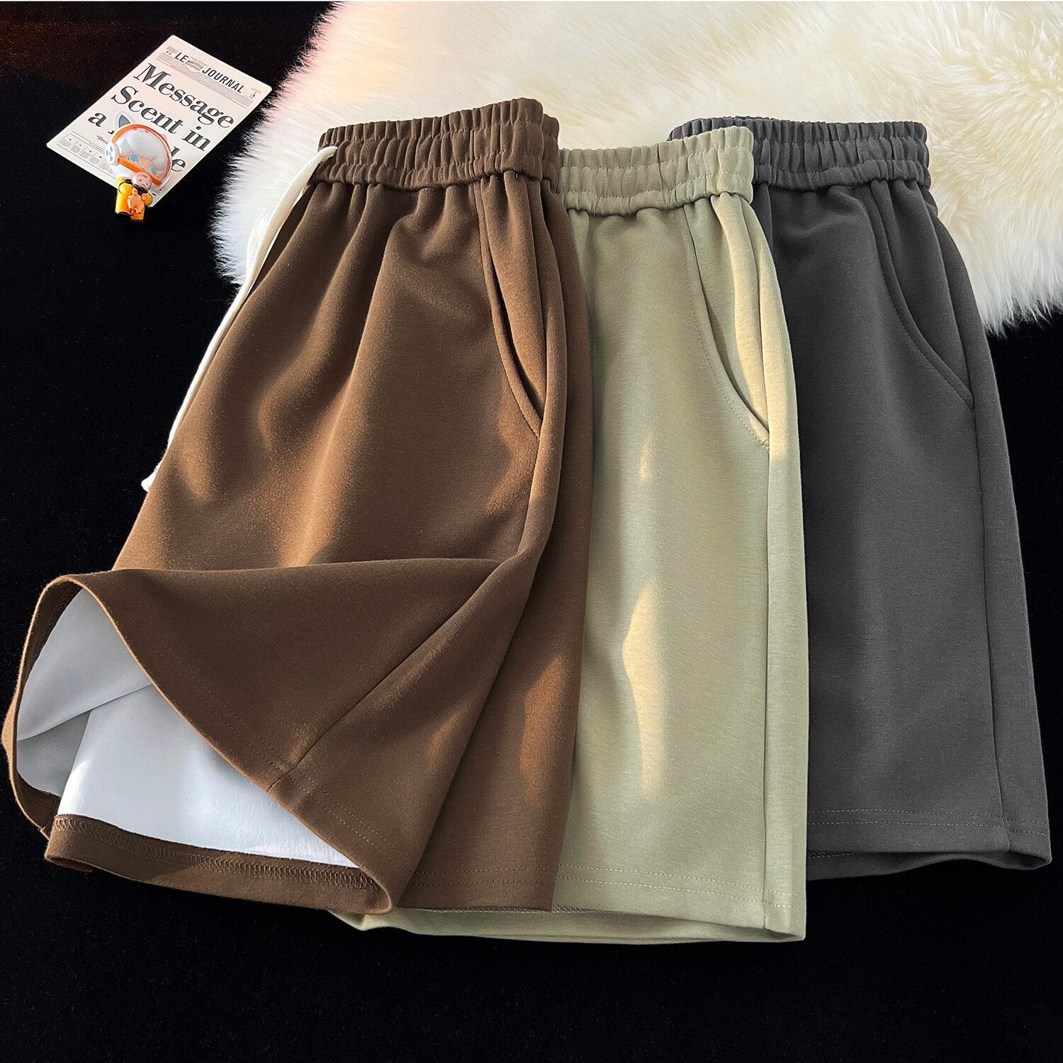 Basic Solid Casual Shorts WoBaggy Korean Trend Y2k Light Thin Short Pants Unisex Beach Trousers