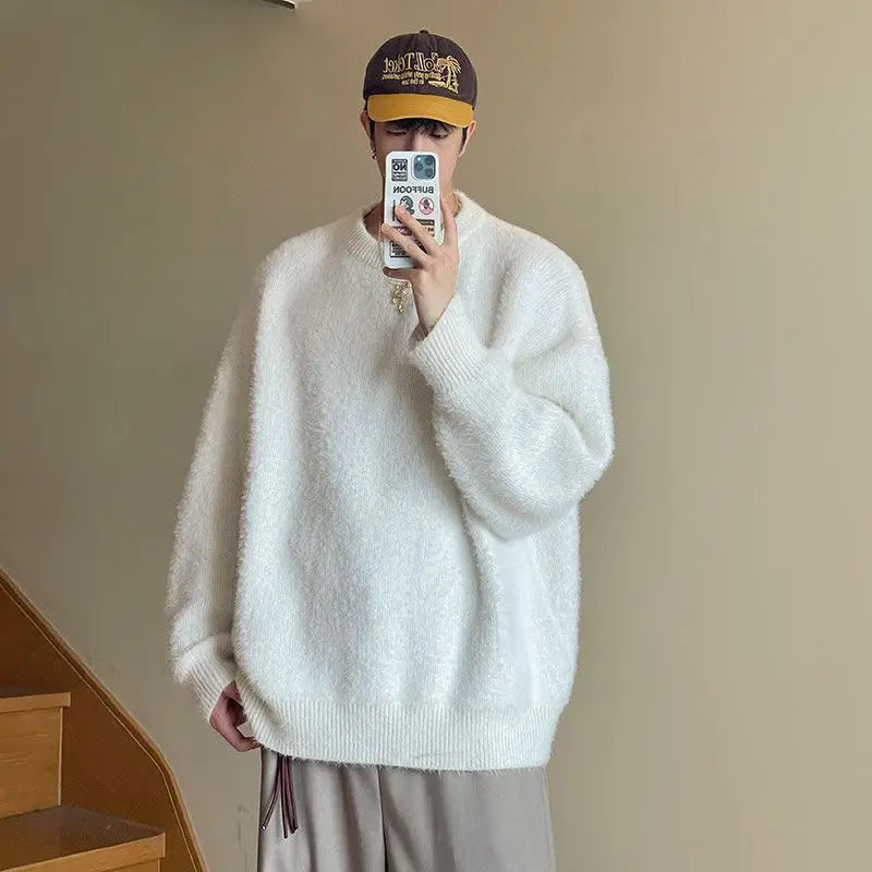 American retro mohair sweater and winter high-end coat sweater loose lazy style clothing y2k tops emo