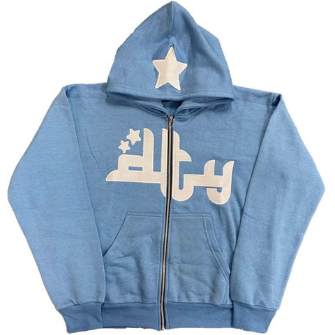 Voguable Star Letter Print Hoodie Zip Up Long Sleeve Oversized Jacket Coat Harajuku Gothic Hooded Sweatshirt Y2K Teen Clothes