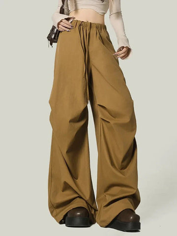 Black Y2K Streetwear Cargo Pant Vintage High Waist American Loose Trousers Hip Hop Retro Bf Wrinkles Paratrooper Pants New