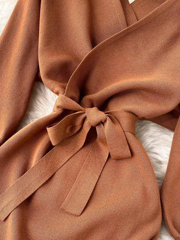 Y2K Casual Vestidos Dress  Winter Bodycon Knitted Sweater Dress Elegant  Office Ladies Dress