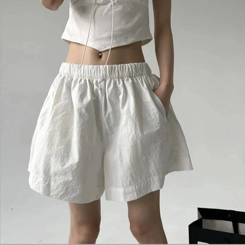 Wide Leg Shorts Y2K High Waist Loose Outdoor Casual Shorts Solid All-Match FeJogging Shorts