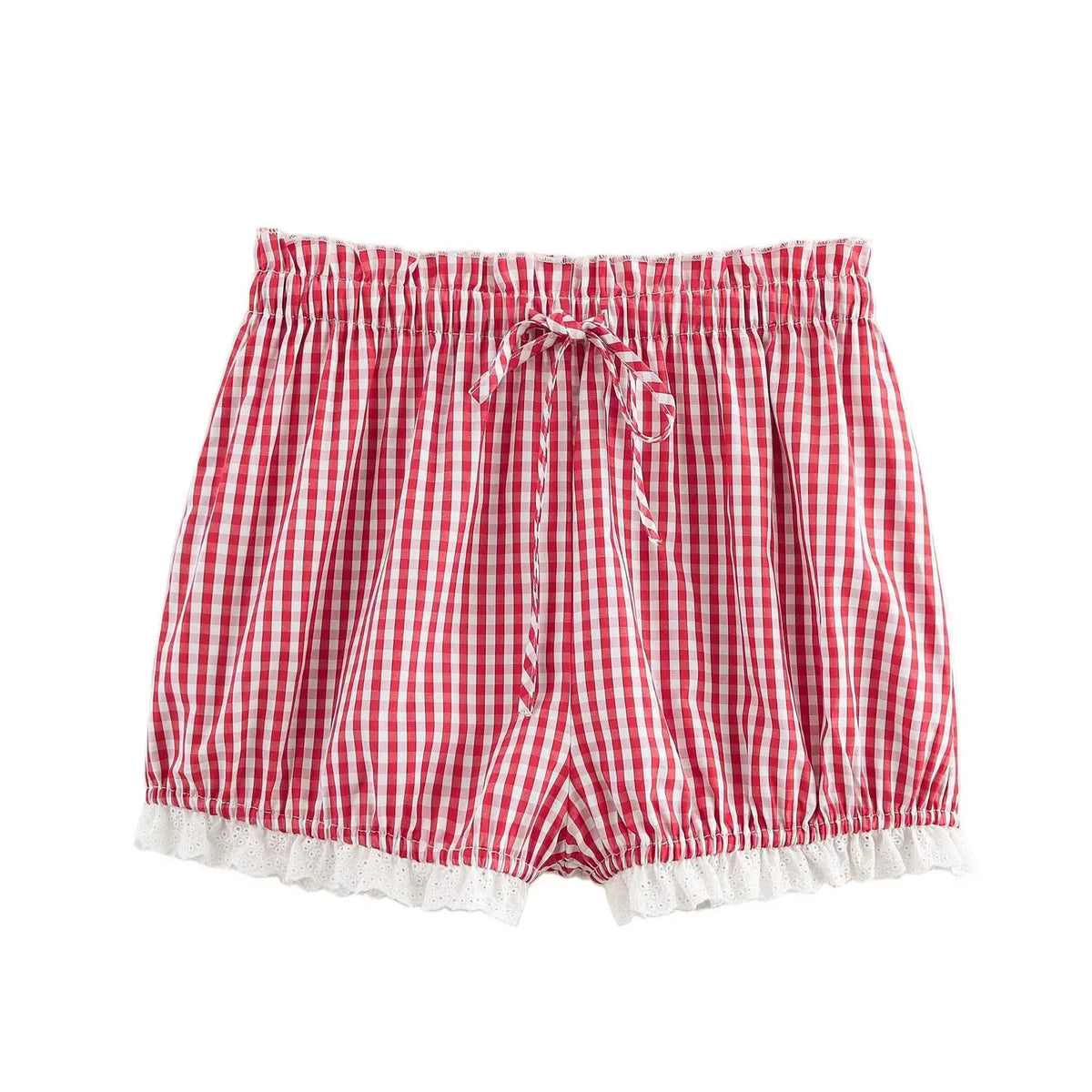 Cute Lace Trim Plaid Shorts Low Waist Y2k Pajamas Short Pants Casual Homewear