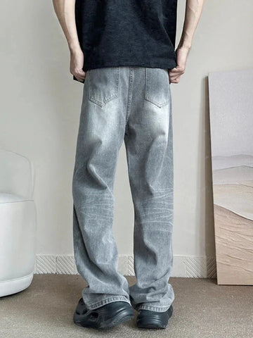 Vintage Gray Baggy Jeans Harajuku Casual Y2k Pants Straight High Street Wide Denim Trousers