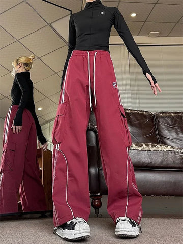 Voguable American Retro Y2K Cargo Pants Harajuku Oversize Hip Hop Straight Trousers Bf Streetwear Casual Vintage Pant