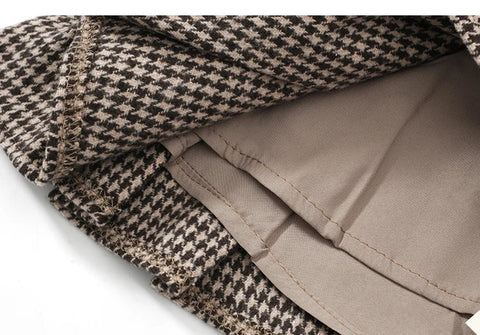 Y2K Low Rise Houndstooth Mini Skirt with Belt Woolen Pleated Mini Skirt Ladies Winter Outfit