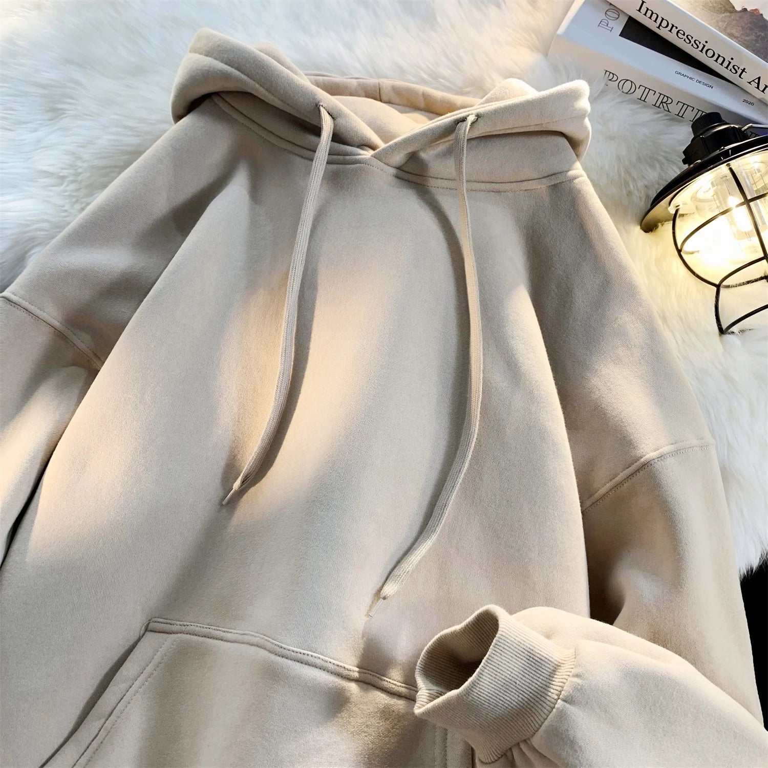 Y2k Pullover Hooded Oversize Hoody Sweatshirt Tops Solid Drop Shoulder Harajuku Streetwear Clothes
