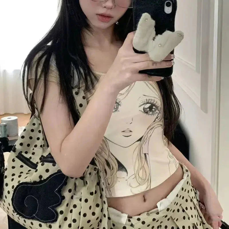 Streetwear Trendy Y2k Aesthetic Dots Wings Handbags Office Lady Shoulder Underarm Bag All Match Casual Backpacks