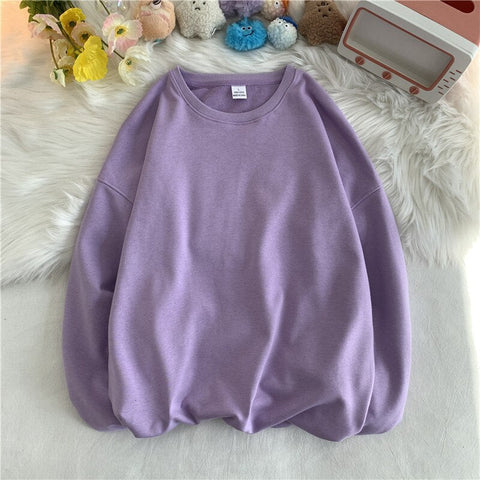 Solid Loose Round Neck Sweater Korean Y2k Full Sleeve Pullover Sweater Round Neck Casual Tops