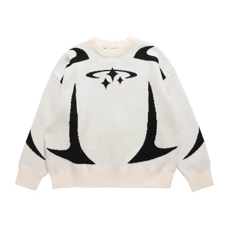 Y2k Hip Hop Knitted Sweater Gothic Print Graphic Pullover Harajuku Streetwear Cotton Vintage Oversized Sweater