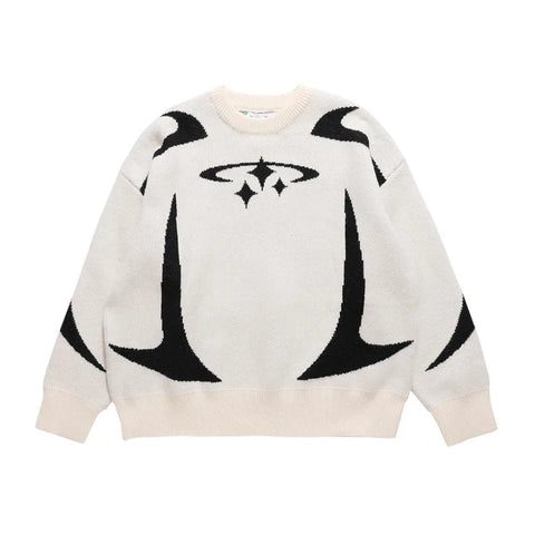 Y2k Hip Hop Knitted Sweater Gothic Print Graphic Pullover Harajuku Streetwear Cotton Vintage Oversized Sweater