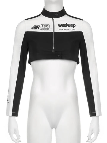 Voguable Cropped Jackets for Cool Biker Style Streetwear Zipper Up Short Coat Y2K Long Sleeve Outerwear