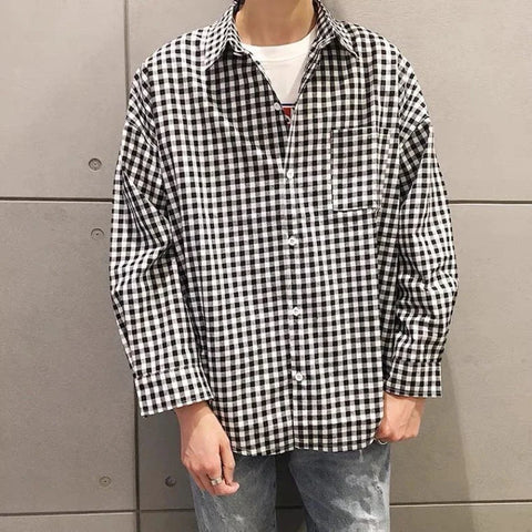 Turn-down Collar Long Sleeve Plaid Blouse Clothing Simplicity Pocket Button All-match Y2K Shirts