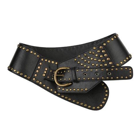 Voguable PU Wide Belts Vintage Rivet Pin Buckle Luxury Leather Belt for Jeans Waistband y2k Punk Rock Hip Hop Accessories