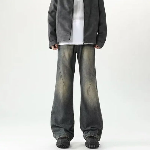 American Vintage Cleanfit Micro-Cut Jeans Y2k Harajuku Casual Fall Trend High Street Loose Yellow Mud Wash Straight Leg Pant