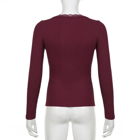 Voguable  Y2K Button-up Knitted Top Red Year Christmas Coquette Aesthetic Slim-fit T-shirts Sweet Cute Knitwear Festival Tees