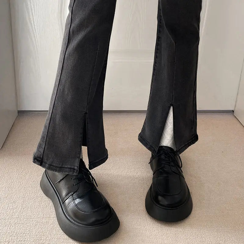 Jeans for Vintage Black Denim Flare Pants Streetwear High Waist Slim Mom Trouser Harajuku Y2K Pants