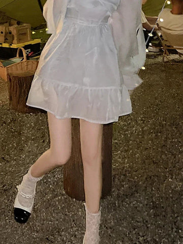 Voguable Winter Korean Long Sleeve Casual Lolita Dresses FeVintage Y2K Beige Mini Dress Kawaii Blue One Piece Dress