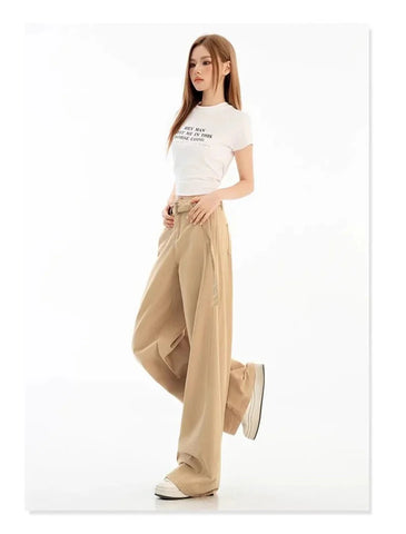Belt Retro Khaki Jeans Y2K High Waist Loose Streetwear Denim Pants Casual American Vintage Wide Leg Trousers
