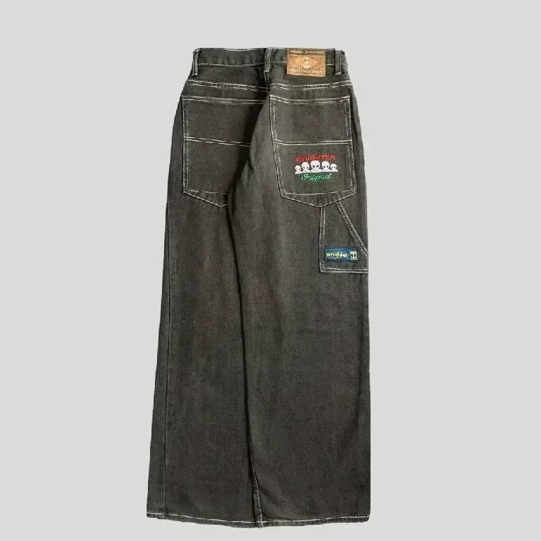 American Jeans Y2K Pants WoGothic Hip Hop Pocket Sequins Rhinestone Retro Blue Jeans Slim High Waist Trousers