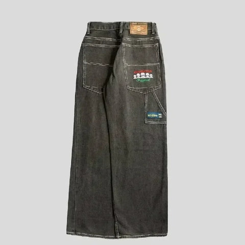 American Jeans Y2K Pants WoGothic Hip Hop Pocket Sequins Rhinestone Retro Blue Jeans Slim High Waist Trousers