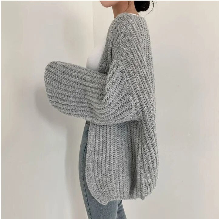 Cardigan Knitted Sweater Casual Korean Vintage Harajuku Lantern Sleeve Tops Coat Lazy Wind Y2k Sweater