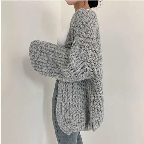 Cardigan Knitted Sweater Casual Korean Vintage Harajuku Lantern Sleeve Tops Coat Lazy Wind Y2k Sweater
