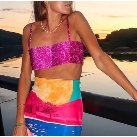 Glitter Club Crop Top Off Shoulder Tank Cami Clothing Super Short Party Night Shiny Bling Sleeveless Tube Tops Y2K