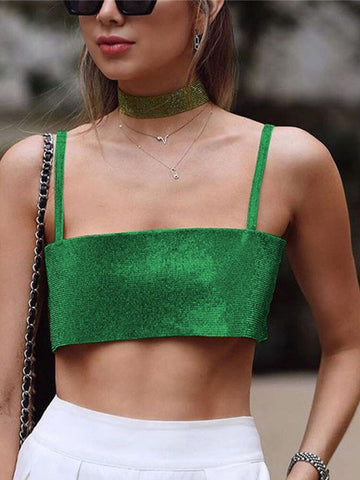 Glitter Club Crop Top Off Shoulder Tank Cami Clothing Super Short Party Night Shiny Bling Sleeveless Tube Tops Y2K