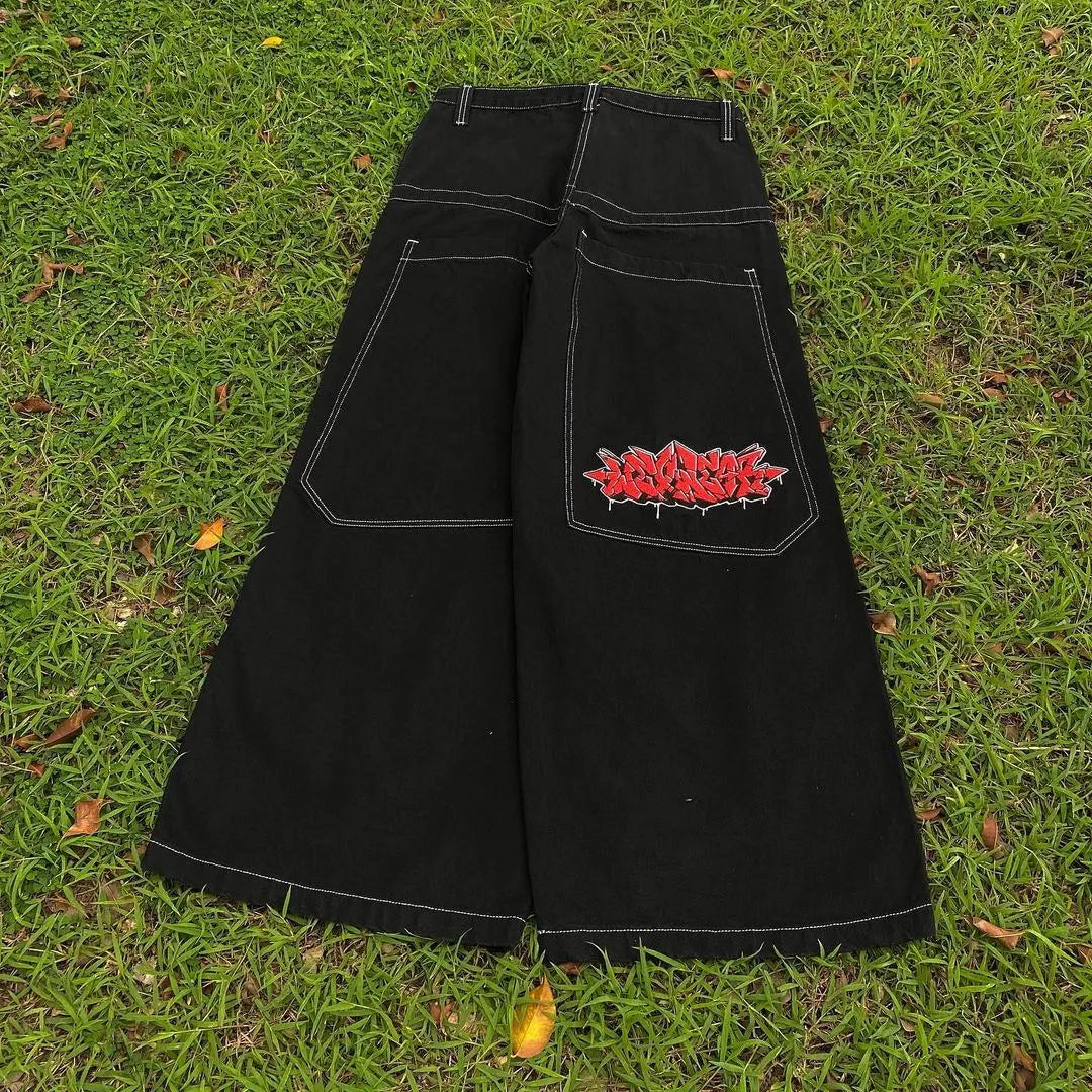 Vintage Streetwear Baggy Jeans Retro Y2K High Waist Jeans Casual Crossover Cargo Pants Wide Leg Pants