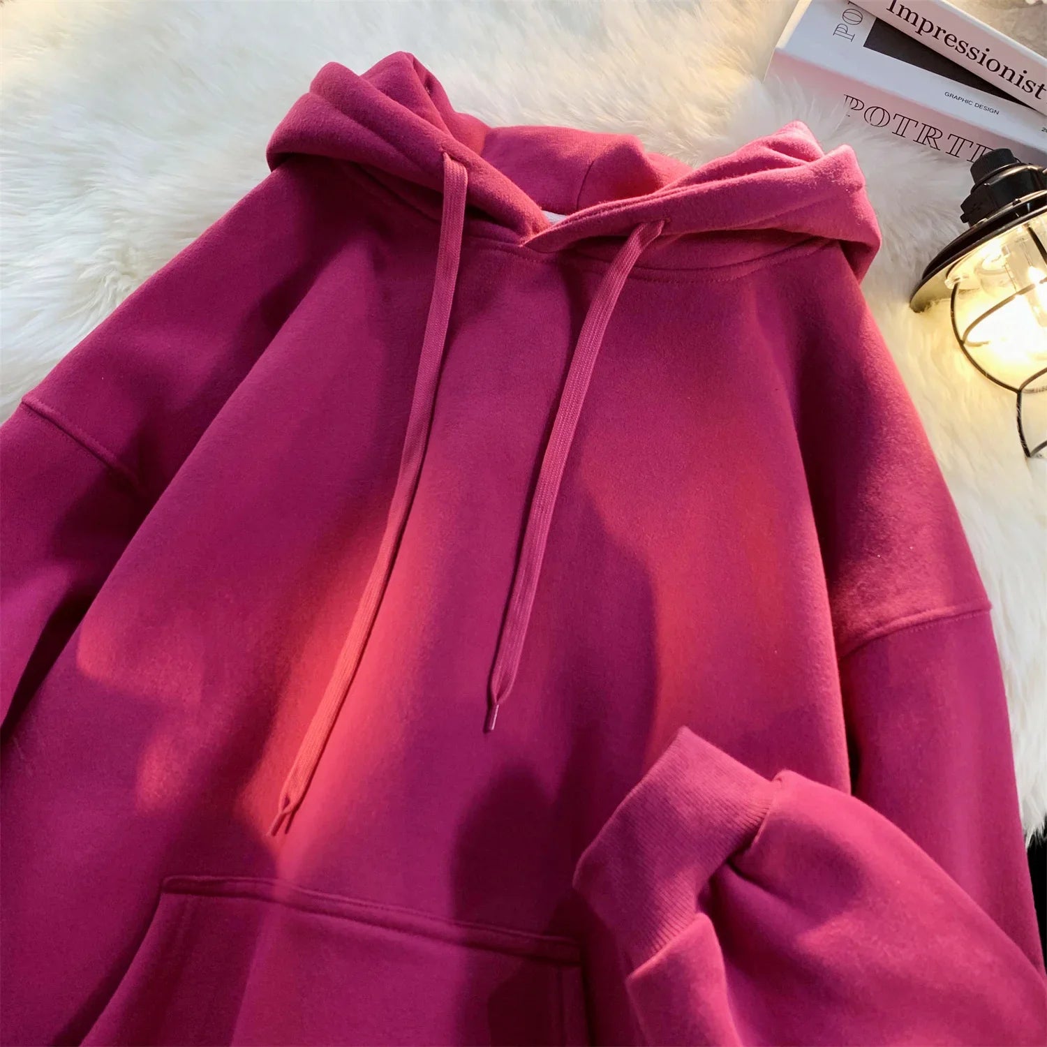 Y2k Pullover Hooded Oversize Hoody Sweatshirt Tops Solid Drop Shoulder Harajuku Streetwear Clothes