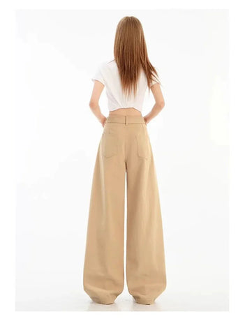Belt Retro Khaki Jeans Y2K High Waist Loose Streetwear Denim Pants Casual American Vintage Wide Leg Trousers