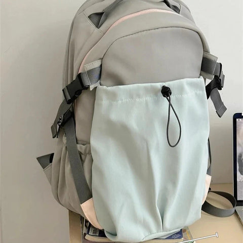 Outdoor Sports Contrast Color Drawstring Schoolbags Y2k Casual Travel Backpack High-capacity Backpacks for Students