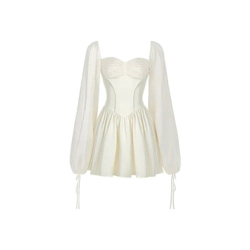 Voguable White Bubble Sleeve Dress Niche Design Pure Princess Skirt Girl Elegantes Party Prom Vintage Evening Y2k