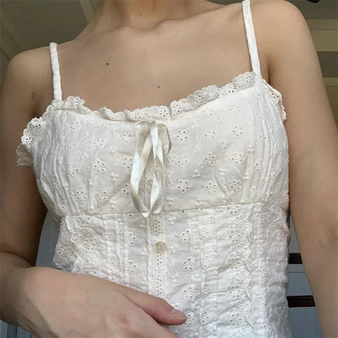 Sweet Style E Gir y2k Aesthetic Fairycore Vest Crop Tops Grunge Clothes Camisoles Sleeveless Ruffle Hem Sling Tops