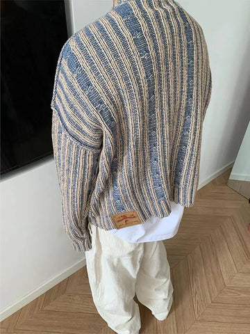 Trendy Striped Twists Knitted Sweaters Y2k Loose O Neck Long Sleeve Knit Pullover Vintage Warm Sweater Jumpers