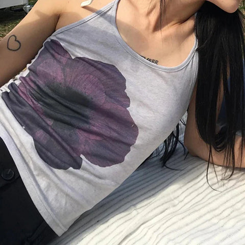 Voguable  Vintage Flower Print Halter Top Y2K Aesthetic Sleeveless Tops Holiday Party Korean Style Coquette Camisole