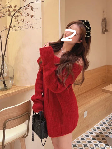 Design White Knitted Sweater Long Sleeve Pure Color Korean Y2k Clothing Elegant Pullover Female