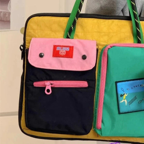 Japanese Y2k 16 Inch Laptop Bags Contrast Color Patchwork High-capacity Handbags Harajuku Grunge Shoulder Underarm Bag