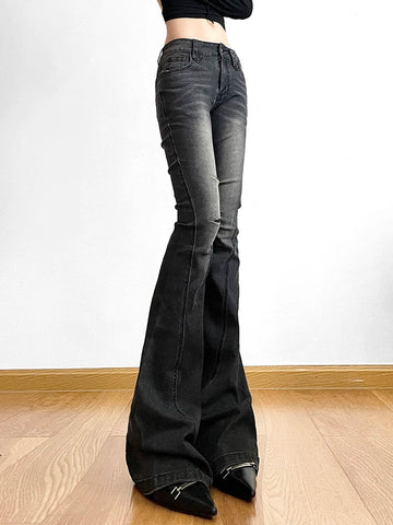 Voguable Vintage Skinny Flare Jeans Pant Low Rise y2k Aesthetic Streetwear Denim Trouser femme Boot Cut Pants Grunge