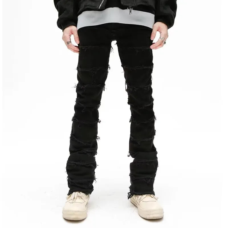 Grunge Clothes Y2K Streetwear Black Slim Stacked Jeans Pants For Kanye Hip Hop Long Trousers Vetements