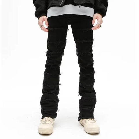 Grunge Clothes Y2K Streetwear Black Slim Stacked Jeans Pants For Kanye Hip Hop Long Trousers Vetements