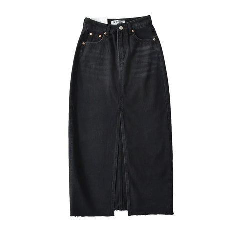 Fall Midi skirts vintage clothes y2k korean style skirts for blue jeans skirt high waisted denim skirt black front slit