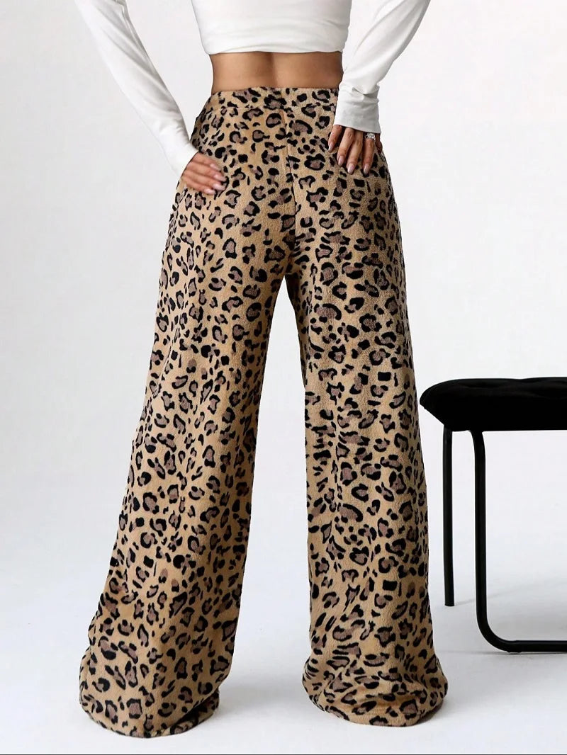 Winter Loose Leopard Print Casual Pants Y2k Casual Street Style Europe And America Trend Wide-Leg Pants