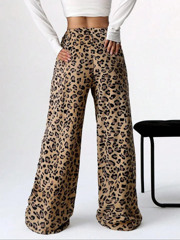 Winter Loose Leopard Print Casual Pants Y2k Casual Street Style Europe And America Trend Wide-Leg Pants