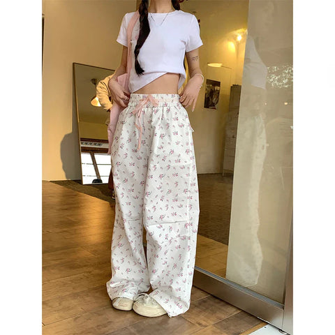 Voguable  Flower Print Pants Y2k 2000s High Waist Baggy Trousers Harajuku Wide Leg Pants 90s Aesthetic Clothes New