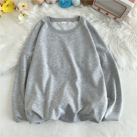 Solid Loose Round Neck Sweater Korean Y2k Full Sleeve Pullover Sweater Round Neck Casual Tops