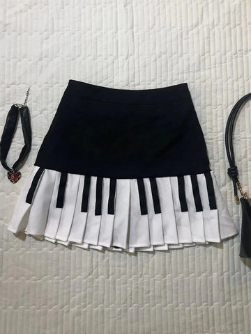 Vintage Y2K Pleated Skirt High Waist Piano Patchwork Streetwear Skirts Casual American Hip Hop Gothic Mini Skirts New