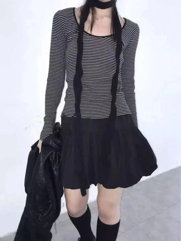 Y2k Bubble Mini Skirt Elastic Waist Ruffle Flare Puffy Skirt High Rise Cute Pleated Lace-up Bow Tie Lantern Short Skirt